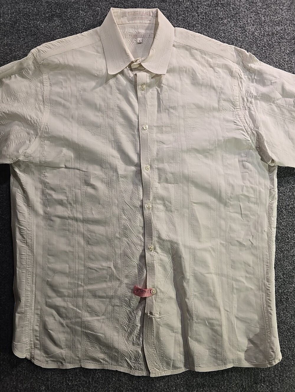 Perry Ellis Men's Polo Button-Down White Embroidered Plaid Size X Large Starched
